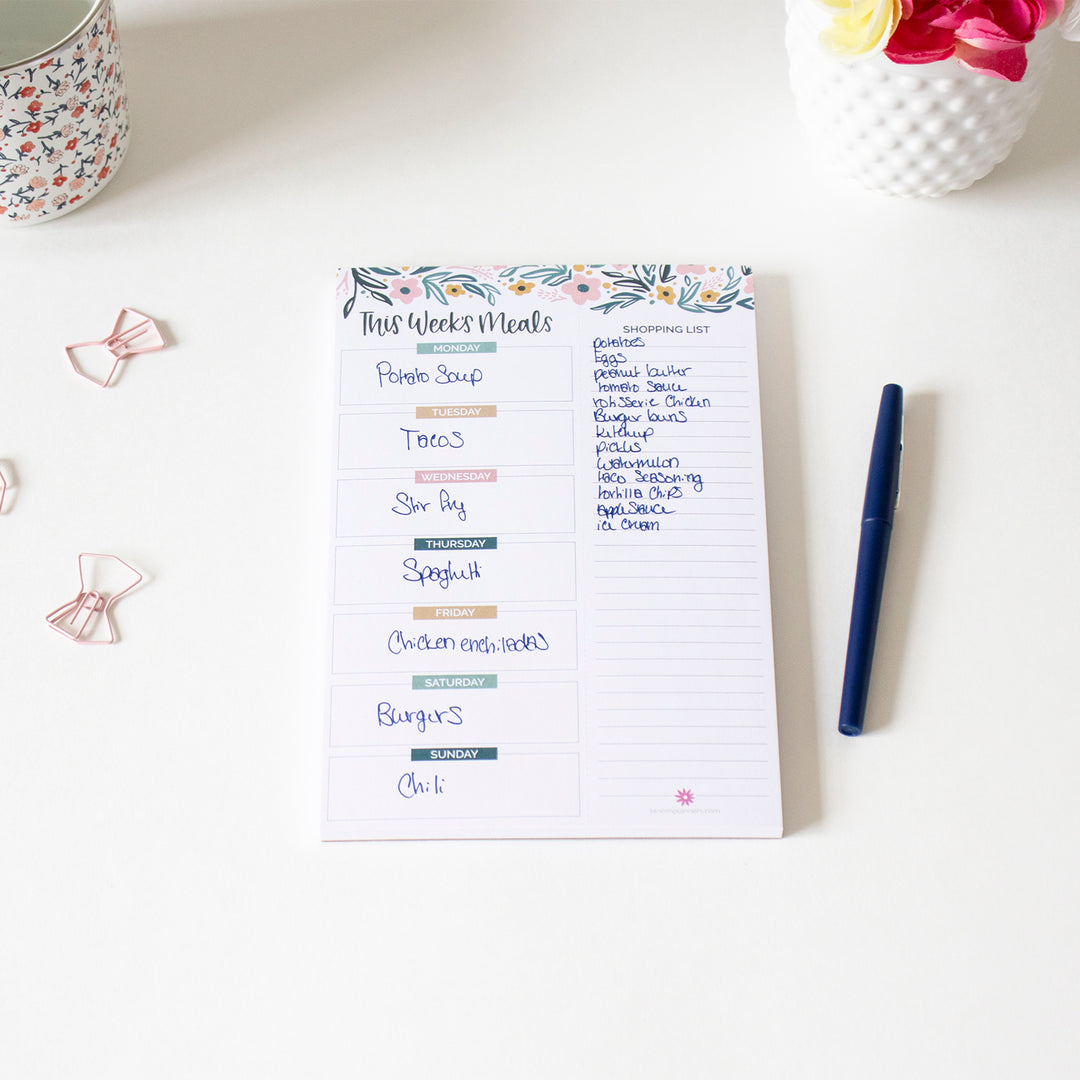 Planning Pad, 6" x 9", Meal Planning Pad with Magnets, Garden Blooms