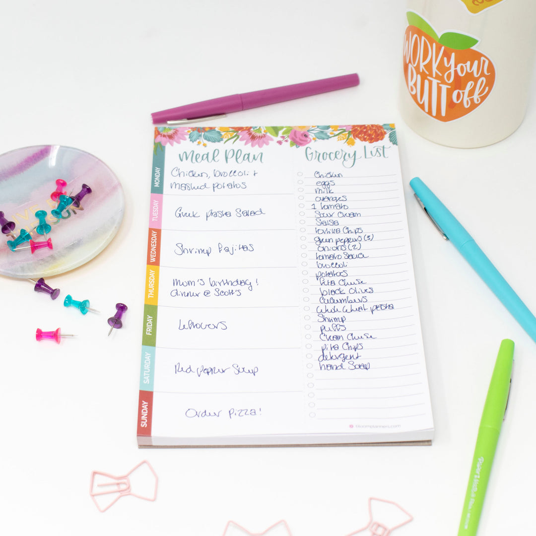 Planning Pad, 6" x 9", Meal Planning Pad with Magnets, Pink Floral
