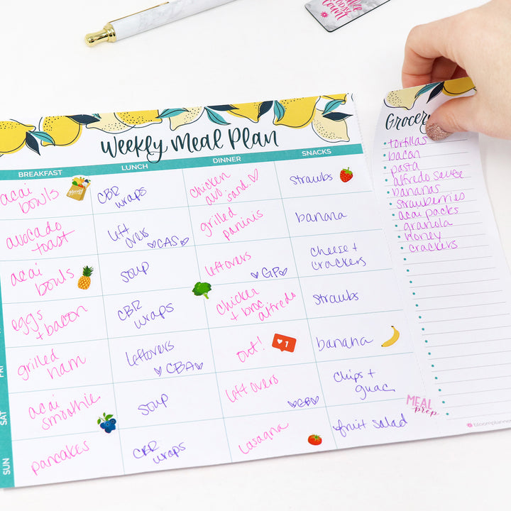 Planning Pad, 8.5" x 11", Horizontal Meal Planning Pad with Magnets, Lemons