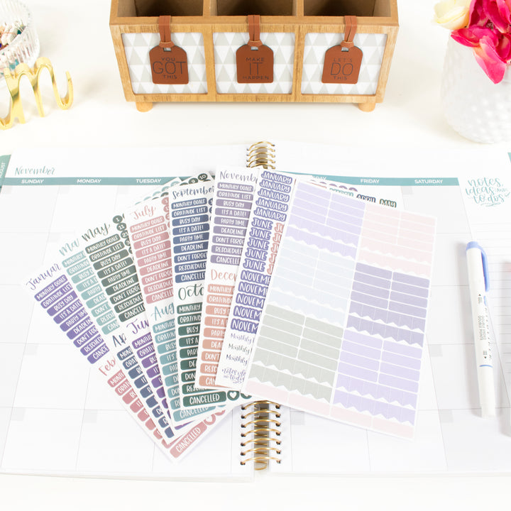 Planner Sticker Pack, Calendar Essentials, Jewel Tones