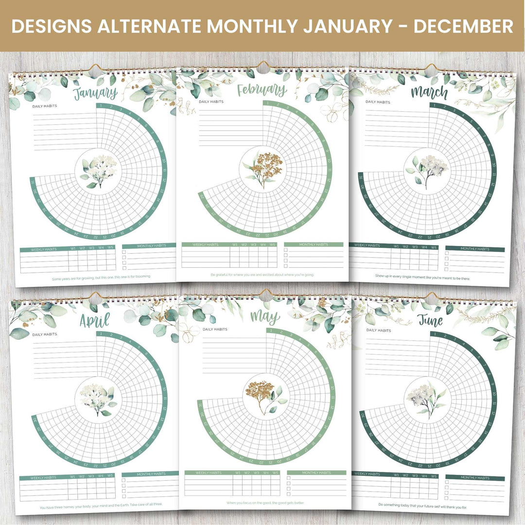 Habit Tracking Calendar, 8” x 10”, Greenery