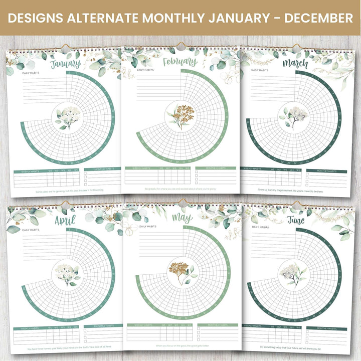 Habit Tracking Calendar, 8” x 10”, Greenery