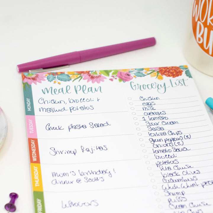 Planning Pad, 6" x 9", Meal Planning Pad with Magnets, Pink Floral
