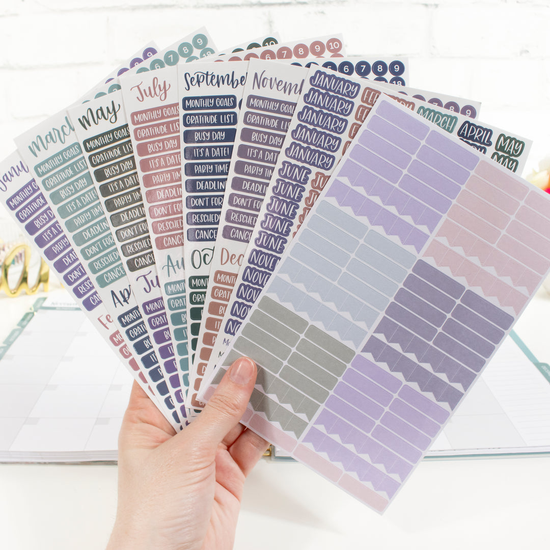 Planner Sticker Pack, Calendar Essentials, Jewel Tones