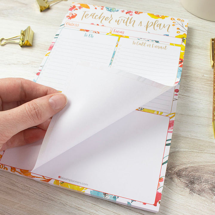 Planning Pad, 6" x 9", Teacher To-Do List, Happy Blooms
