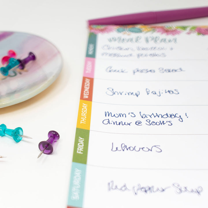 Planning Pad, 6" x 9", Meal Planning Pad with Magnets, Pink Floral