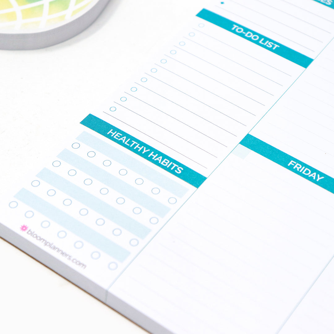 Planning Pad, 8.5" x 11", Horizontal Weekly Planner, Teal Floral