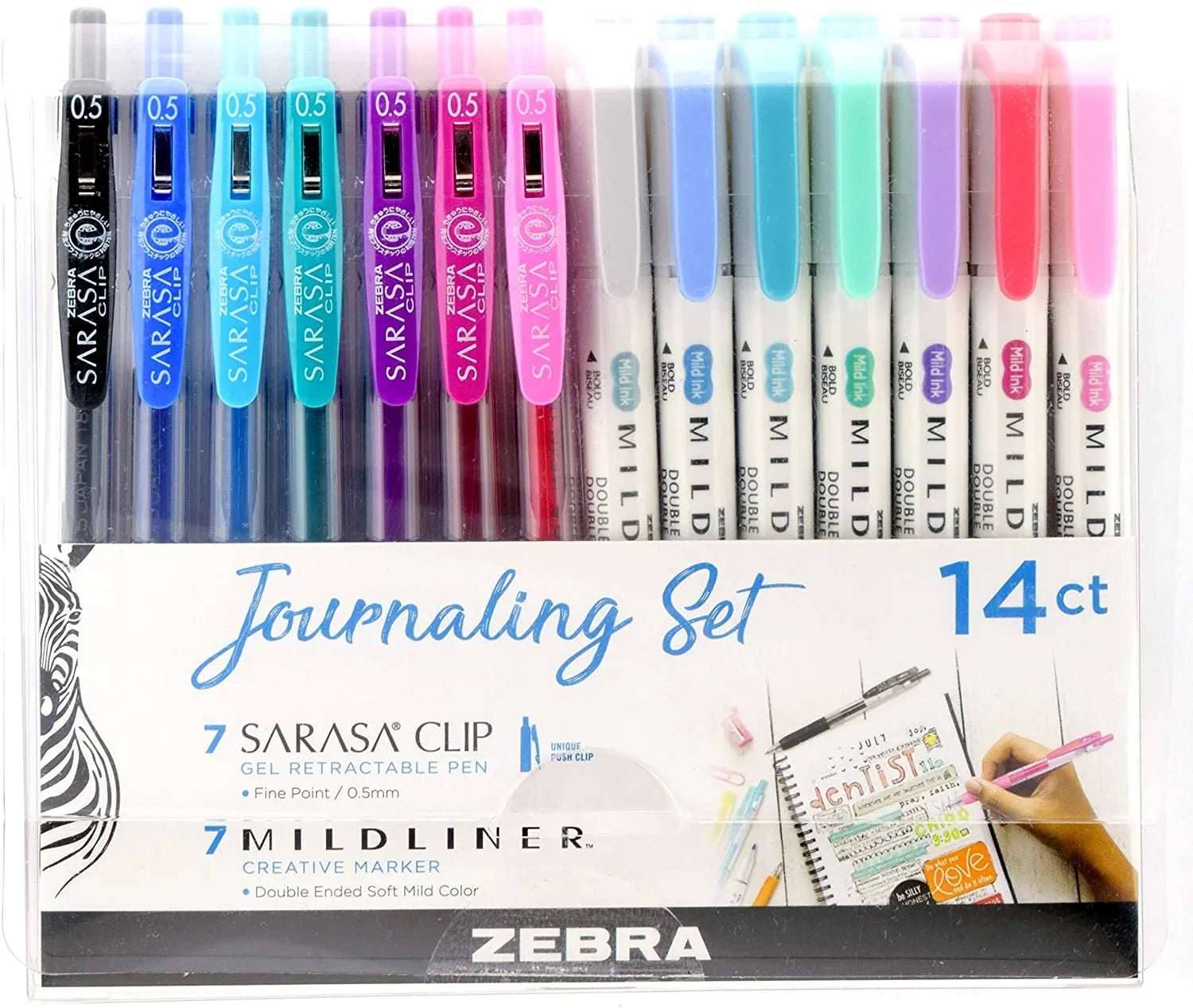 Zebra Mildliner Gel Ink Pen Set, Assorted Colors, 14 Pack