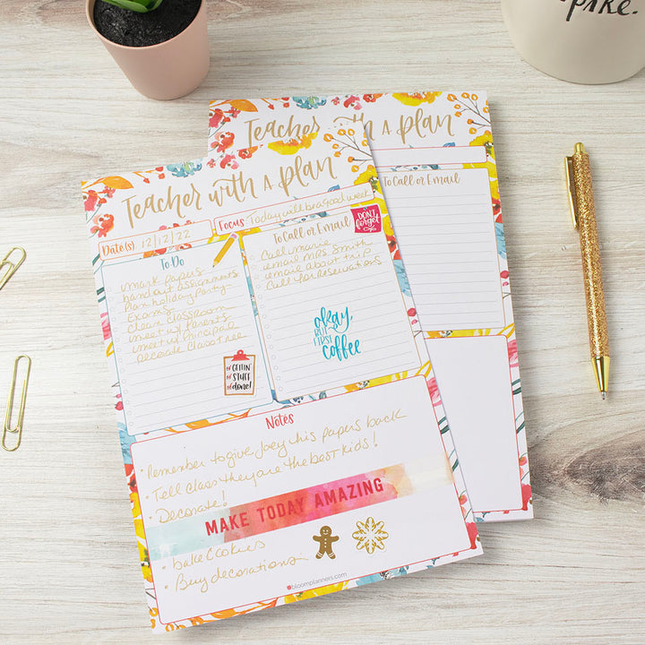 Planning Pad, 6" x 9", Teacher To-Do List, Happy Blooms