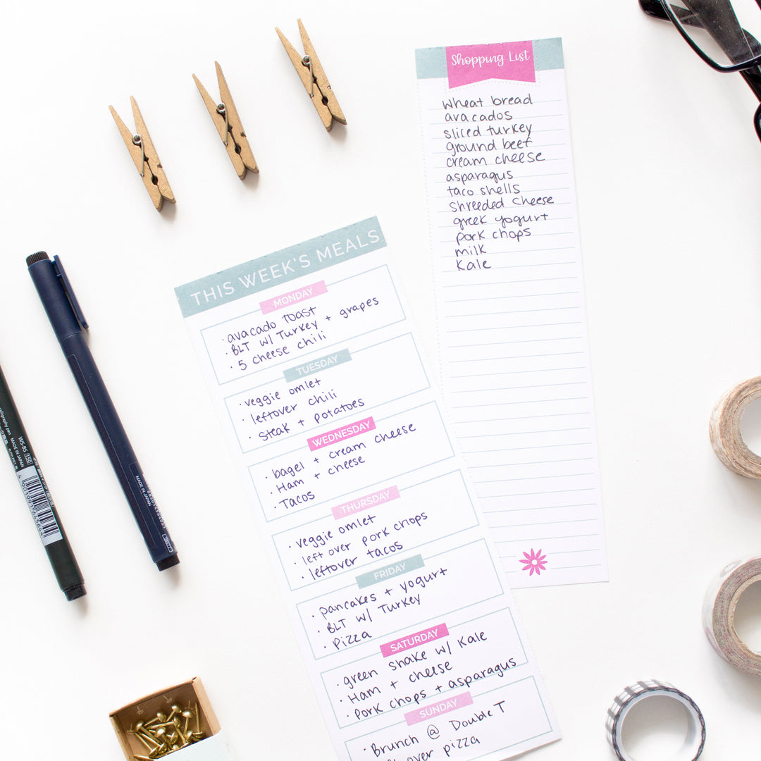 Planning Pad, 6" x 9", Meal Planning Pad with Magnets, Pink & Teal