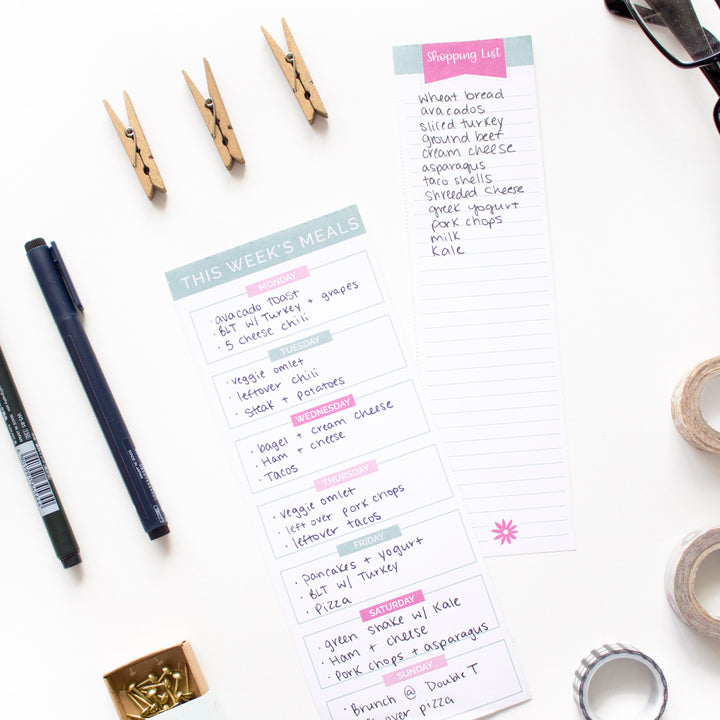 Planning Pad, 6" x 9", Meal Planning Pad with Magnets, Pink & Teal