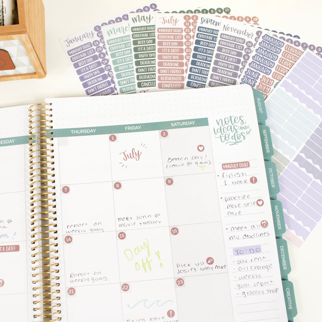 Planner Sticker Pack, Calendar Essentials, Jewel Tones