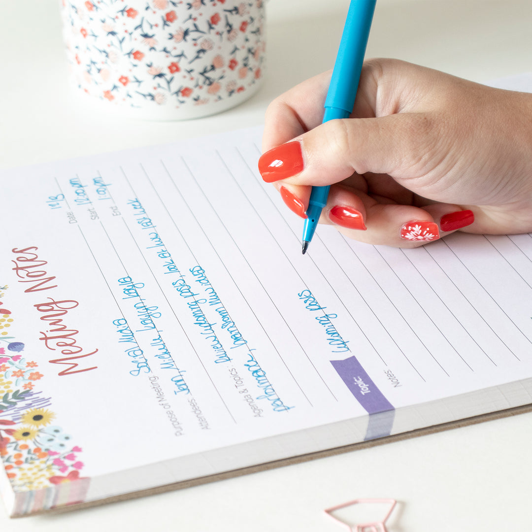 Planning Pad, 8.5" x 11", Double Sided Meeting Notes, Floral Dots