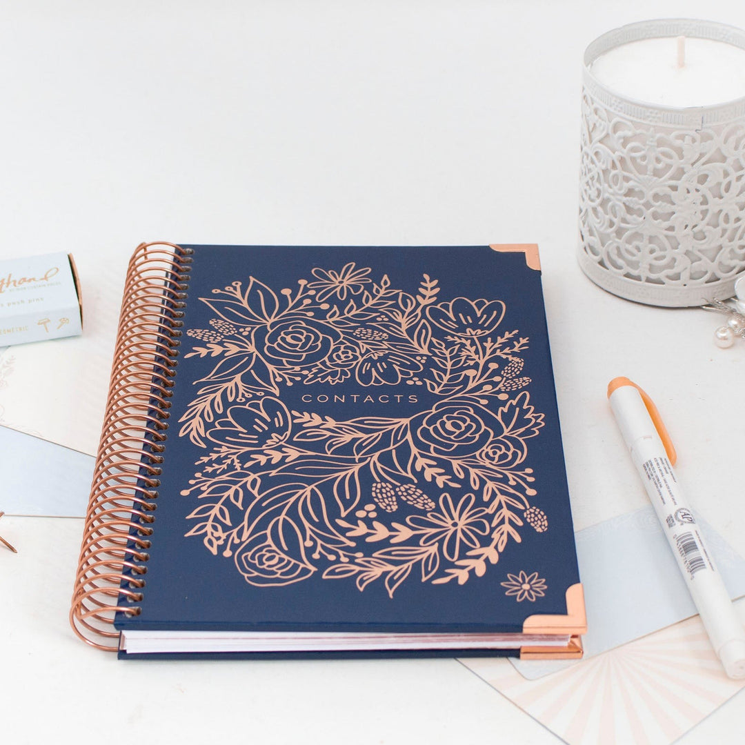 Contact Book, Navy Embroidery