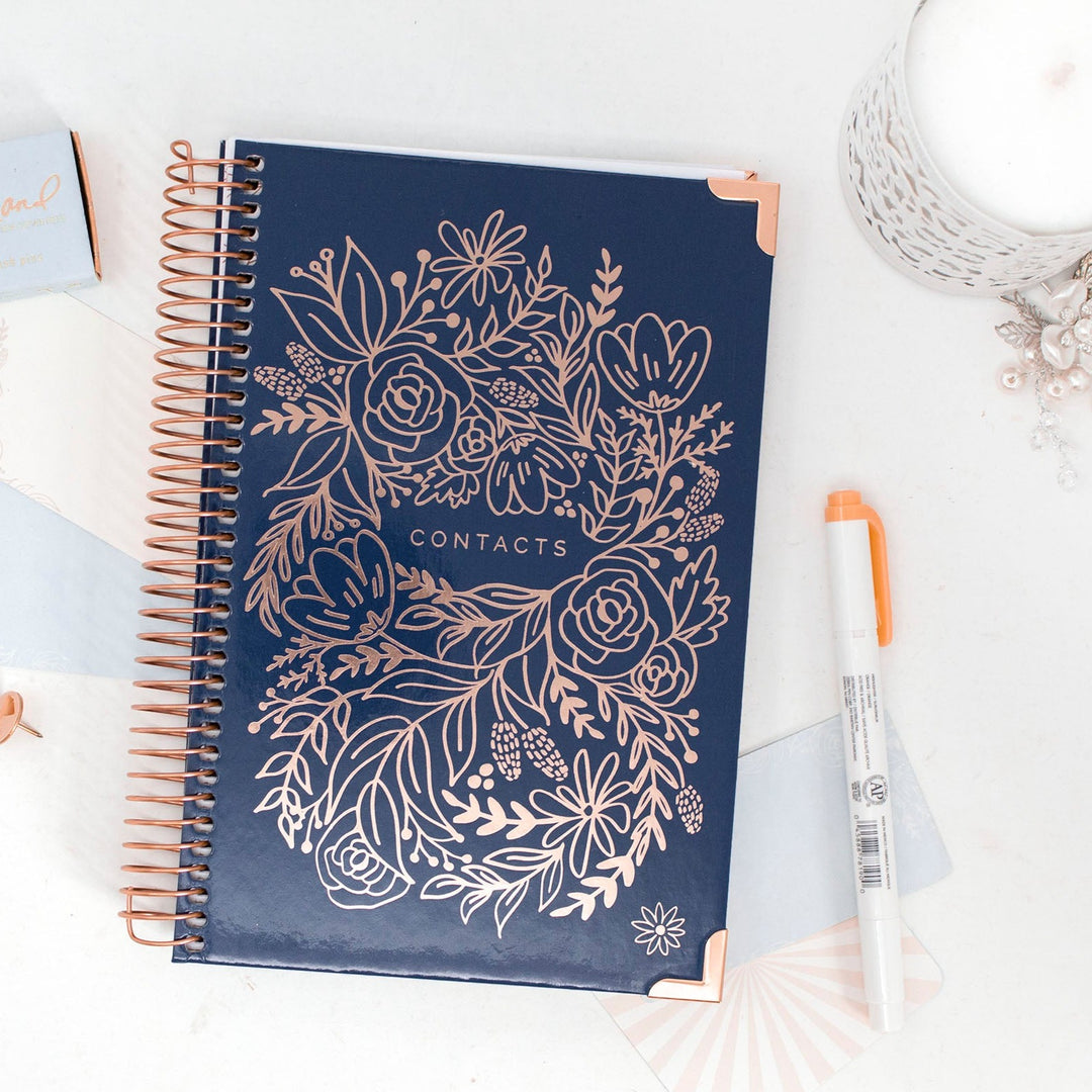 Contact Book, Navy Embroidery