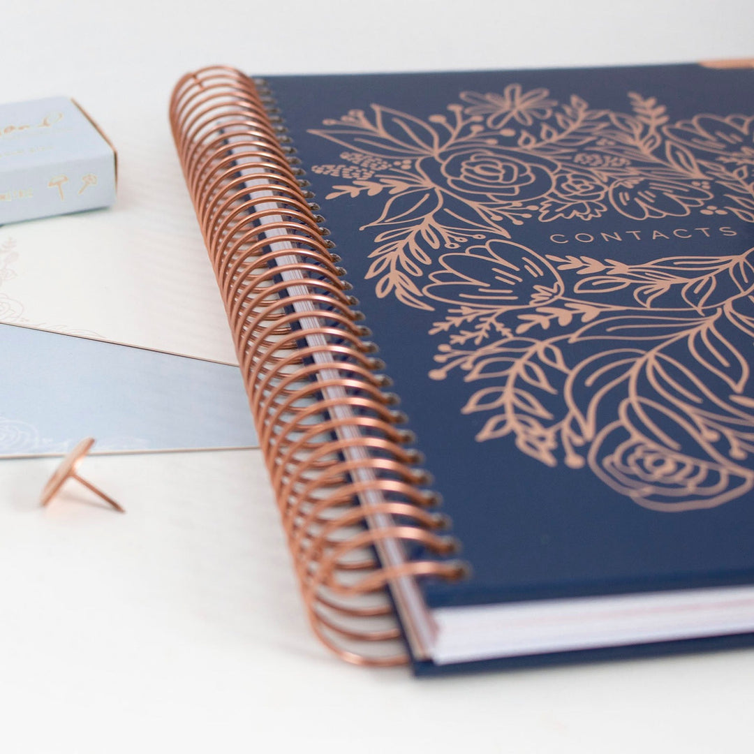 Contact Book, Navy Embroidery