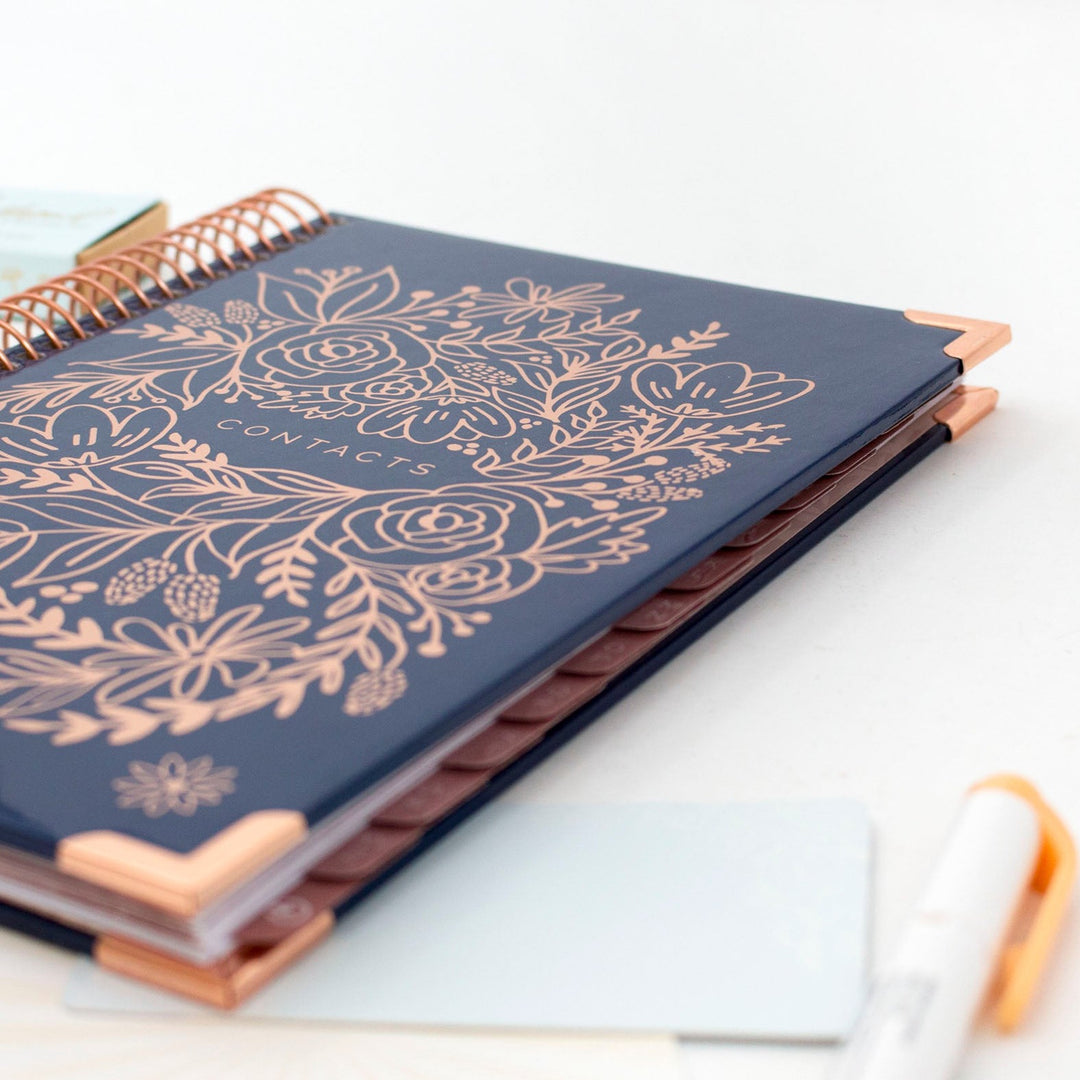 Contact Book, Navy Embroidery