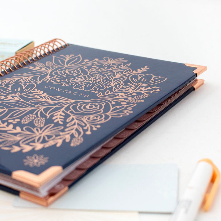 Contact Book, Navy Embroidery