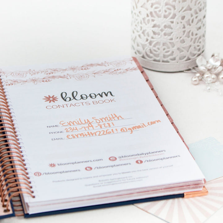 Contact Book, Navy Embroidery