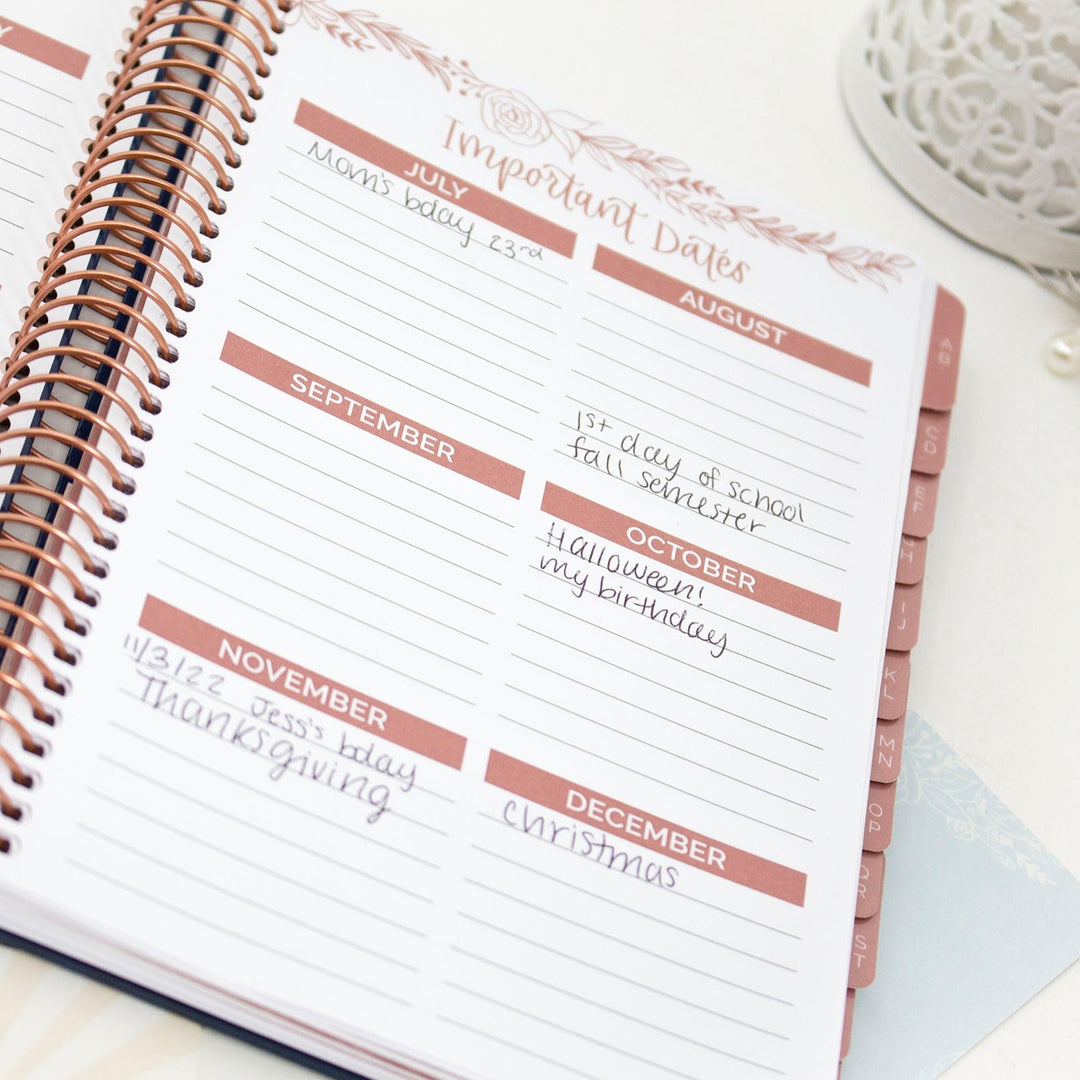 Contact Book, Navy Embroidery