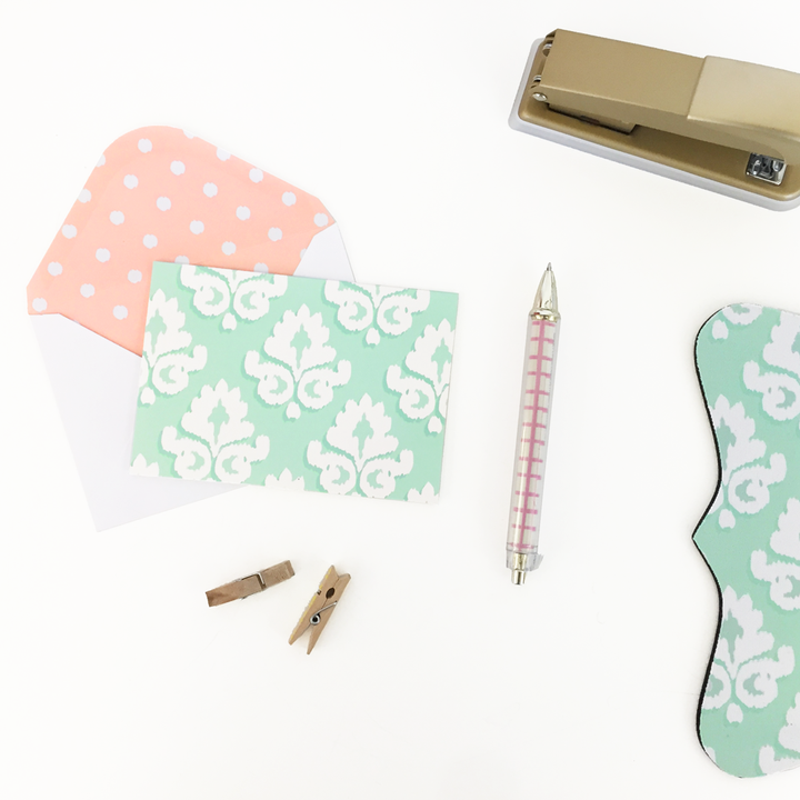 Card Set, Blank Mint Damask