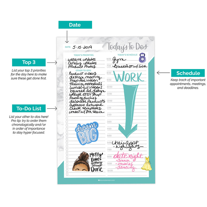 Planning Pad, 6" x 9", Timed Daily Pad, Marble & Mint