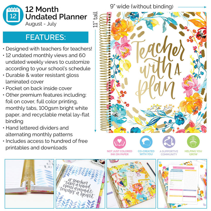 Undated Teacher Planner & Calendar, Teacher With a Plan