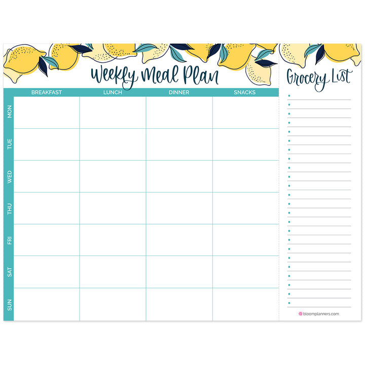 Planning Pad, 8.5" x 11", Horizontal Meal Planning Pad with Magnets, Lemons