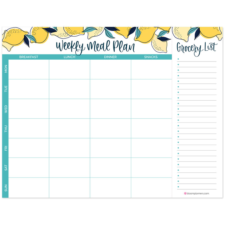 Planning Pad, 8.5" x 11", Horizontal Meal Planning Pad with Magnets, Lemons