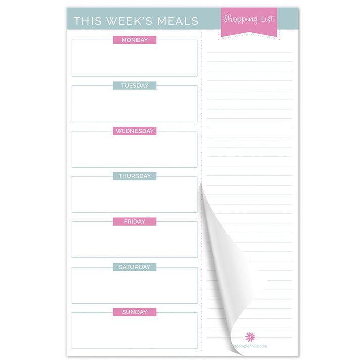 Planning Pad, 6" x 9", Meal Planning Pad with Magnets, Pink & Teal