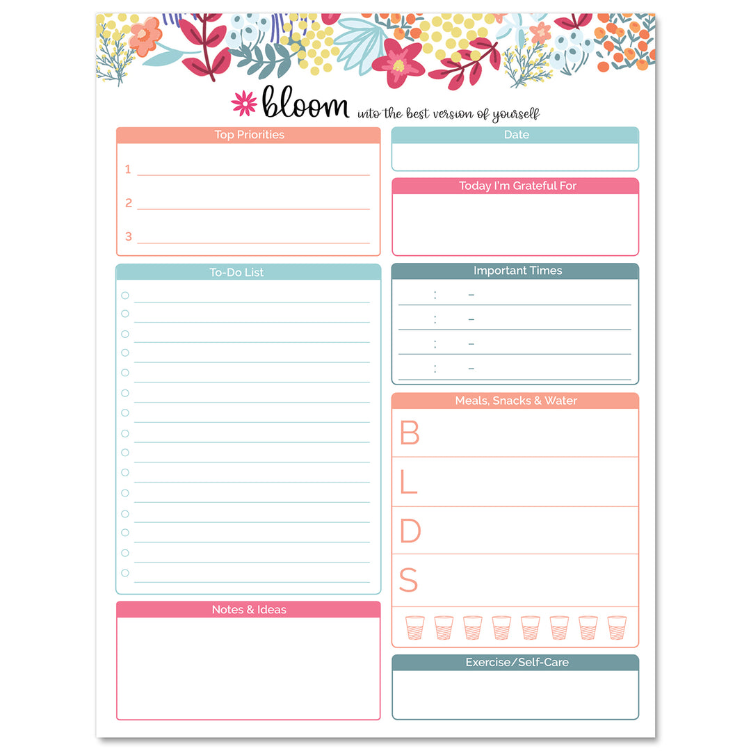 Planning Pad, 8.5" x 11", Daily Planning System, Floral Dots