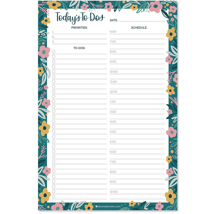 Planning Pad, 6" x 9", Timed Daily Pad, Garden Blooms