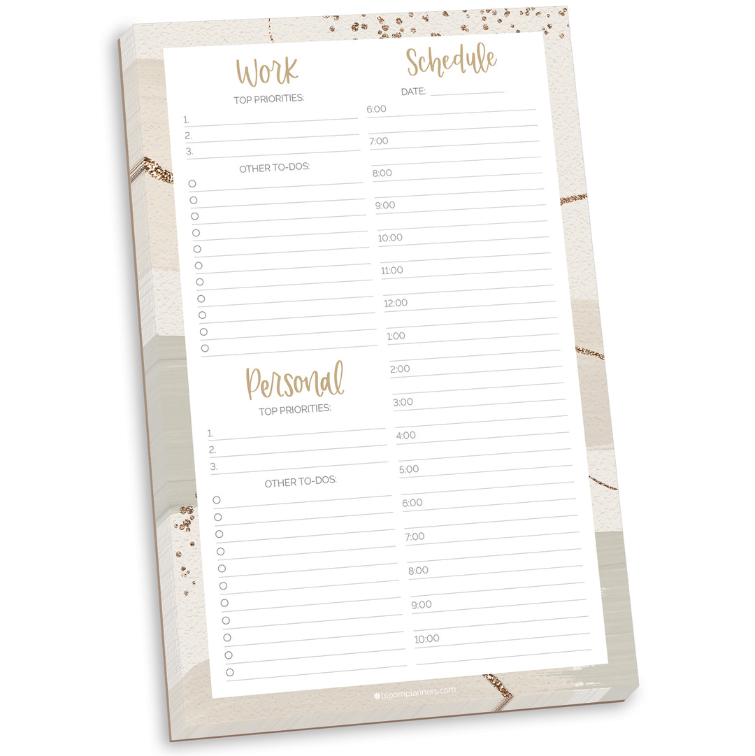 Planning Pad, 6" x 9", Timed Work & Personal To-Do List, Brushed Beige