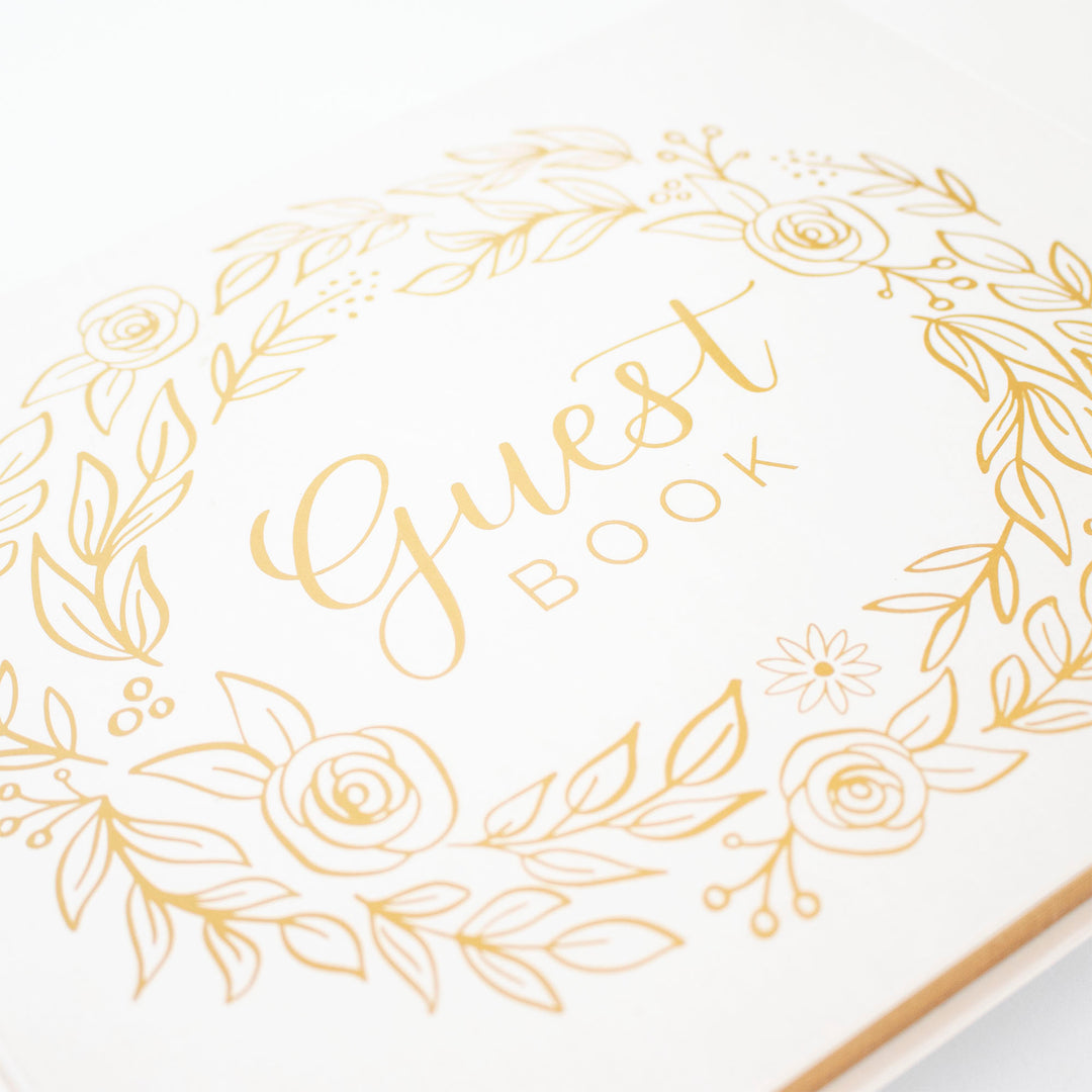 Guest Book, Gold Floral