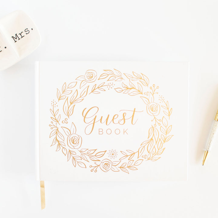 Guest Book, Gold Floral