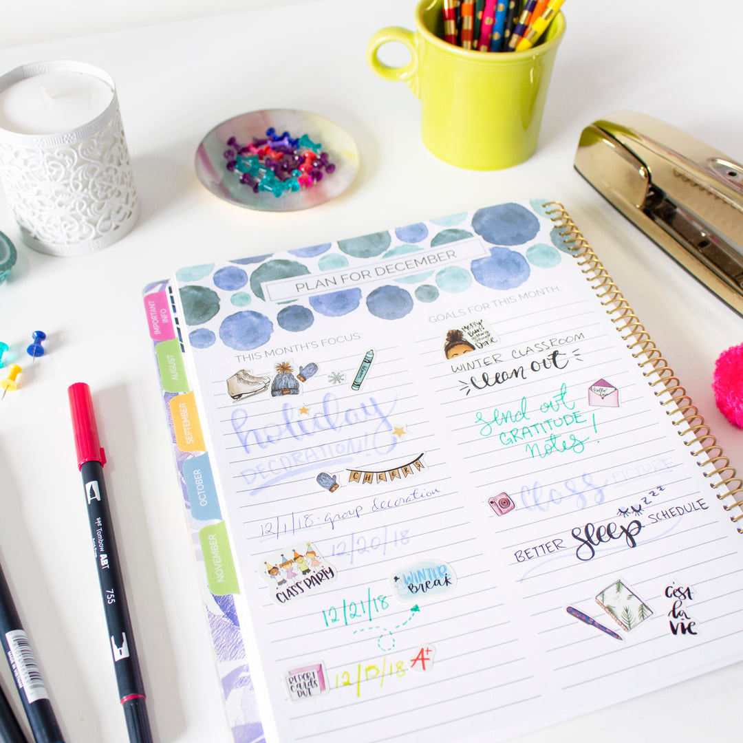 Undated Teacher Planner & Calendar, Watercolor Floral