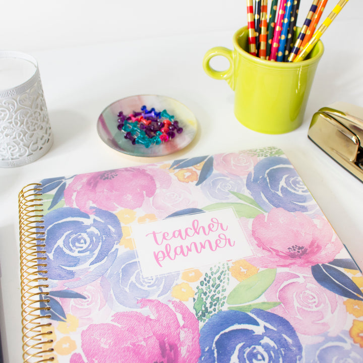 Undated Teacher Planner & Calendar, Watercolor Floral