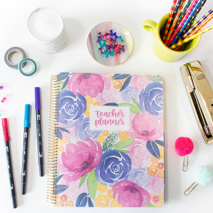 Undated Teacher Planner & Calendar, Watercolor Floral