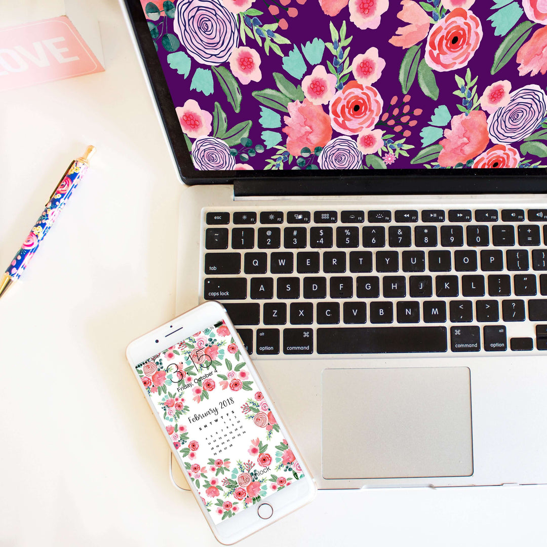 Free February Printables - Phone / Desktop Backgrounds and Valentine's Day Cards