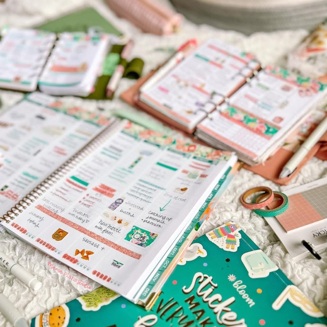 Checkered _ 8.5x11 Hard Covers_bloom daily planners _ calender year 12 month 2026 january - december day planner agenda stickers bookmark _ blue teal checkers blocks color blocking abstract neutral minimal