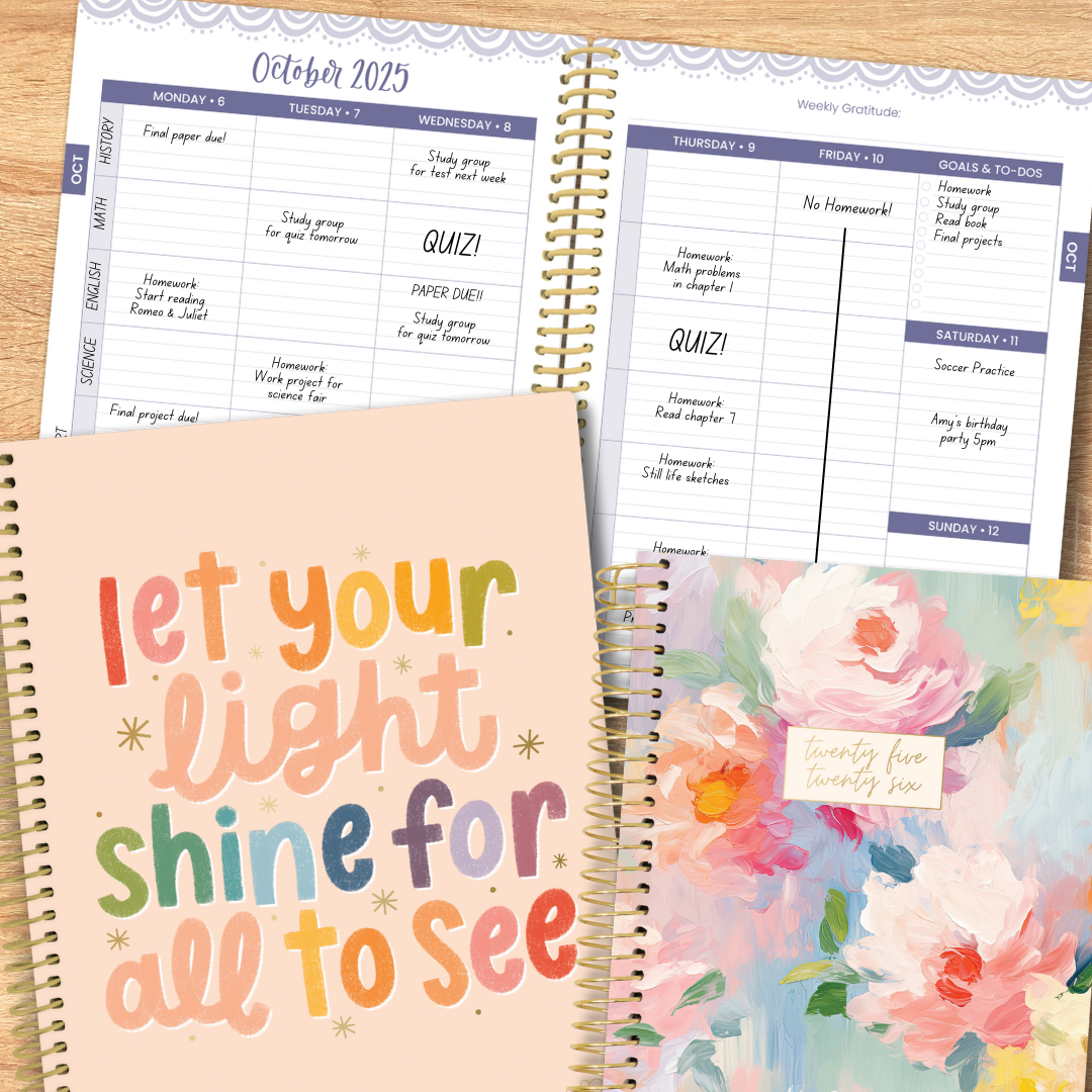 cotton candy clouds-2025-2026-bloom-daily-planners-daisy-academic-student-homeschool-july 2025-July 2026-soft-cover-vertical-weekly-views-colorful-clouds-taylor swift-vibes-rainbow-gold foil-student-elementary-lay flat-binding