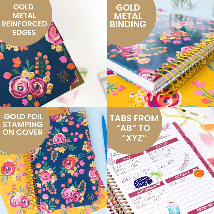 Contact Book, Vintage Floral Gold Stamp