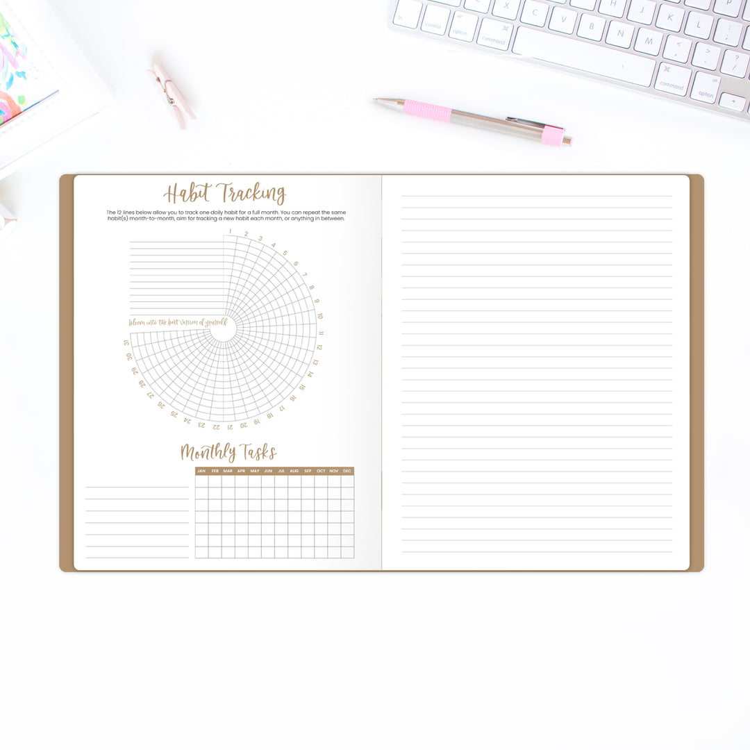 2026 Monthly Planner, 9" x 12", Gold Floral Stamp