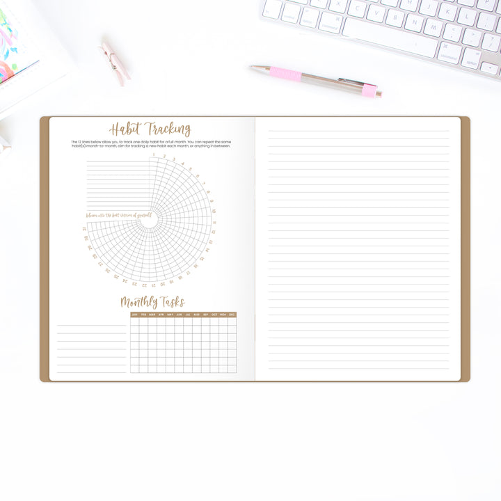 2026 Monthly Planner, 9" x 12", Gold Floral Stamp