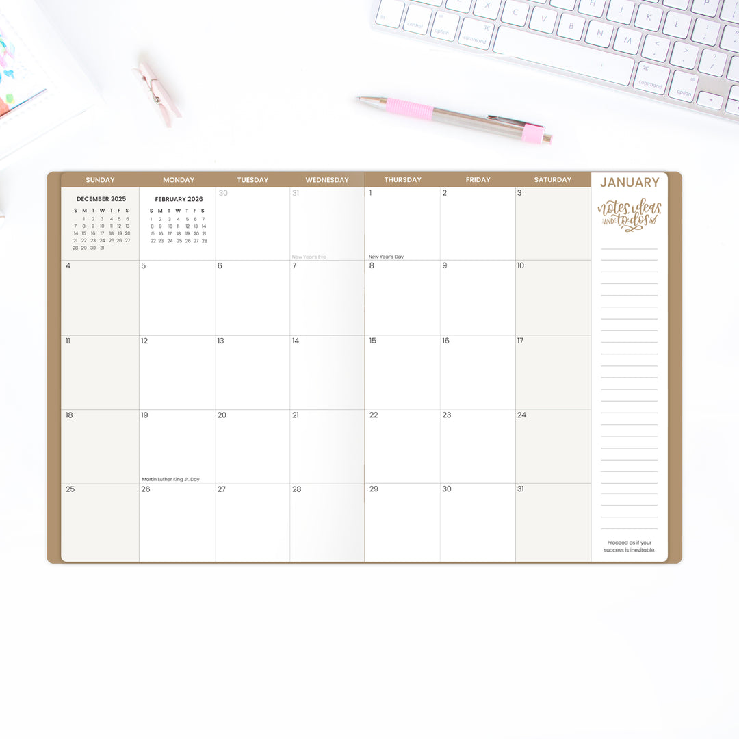 2026 Monthly Planner, 9" x 12", Gold Floral Stamp