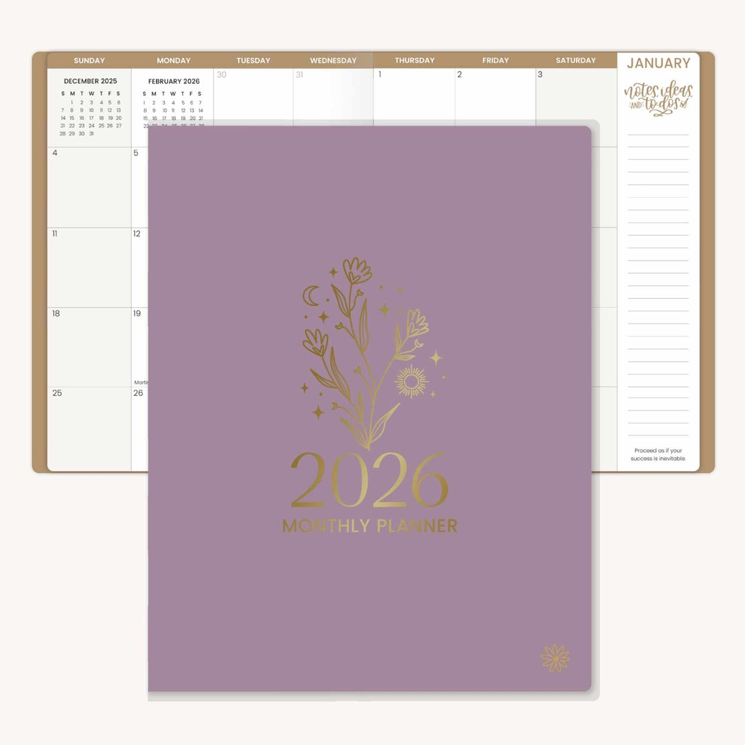 2026 Monthly Planner, 9" x 12", Gold Floral Stamp