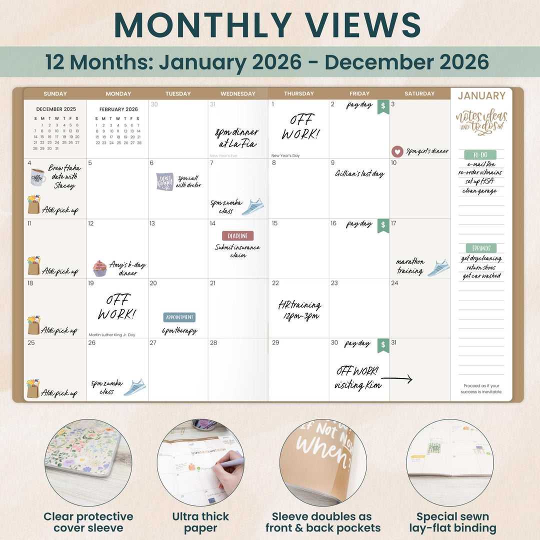 2026 Monthly Planner, 9" x 12", Garden Party