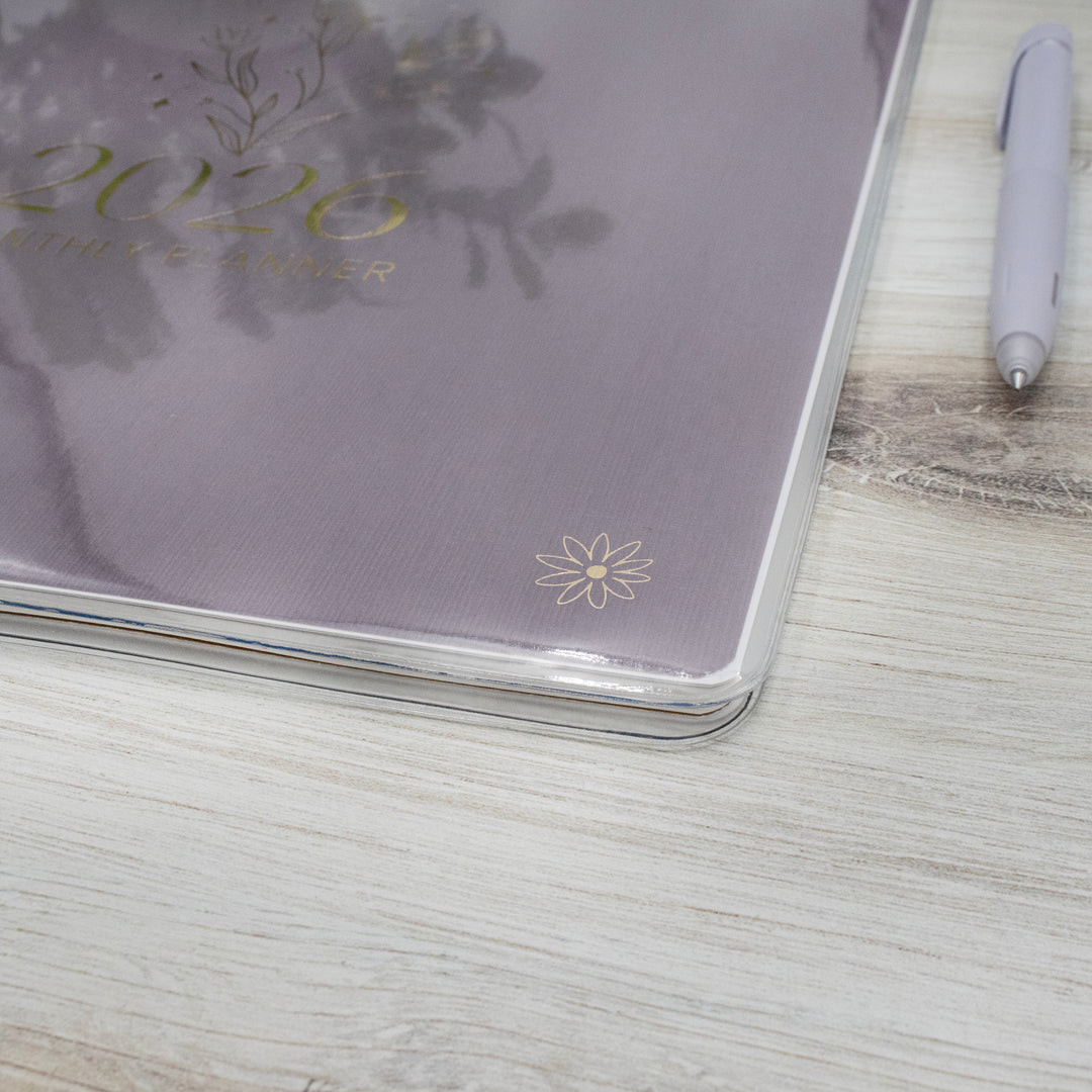 2026 Monthly Planner, 9" x 12", Gold Floral Stamp