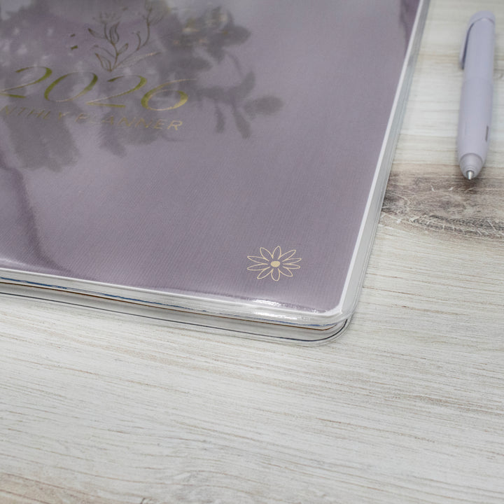 2026 Monthly Planner, 9" x 12", Gold Floral Stamp