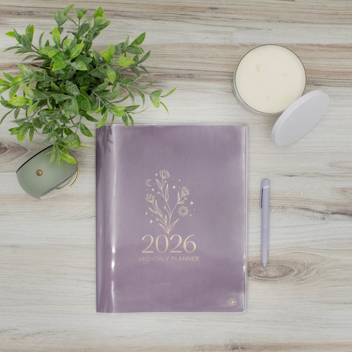 2026 Monthly Planner, 9" x 12", Gold Floral Stamp